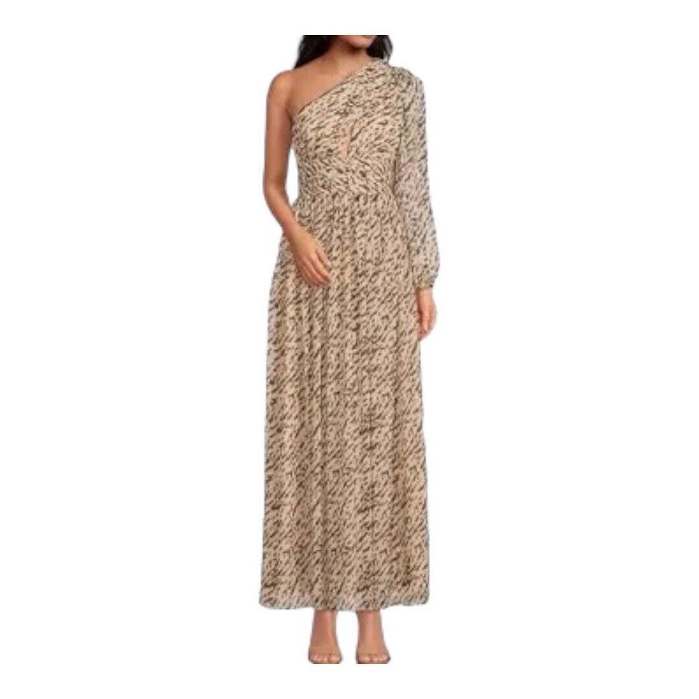 Gianni Bini Size 8 Dalia Asymmetrical Neckline Chiffon Animal Print Maxi Dress